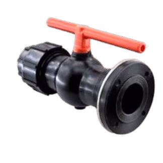 شیر پلیمری دسته کوتاه یک سر رابط و یک سر فلنج (بال ولو)   90*90